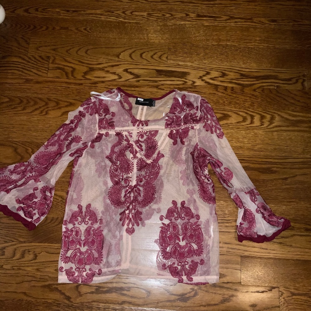 Minkpink sheer maroon patterned top